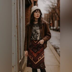 Boho Paisley Midi Skirt Chevron Print 90s Indie Bohemian Festival VTG Y2K small